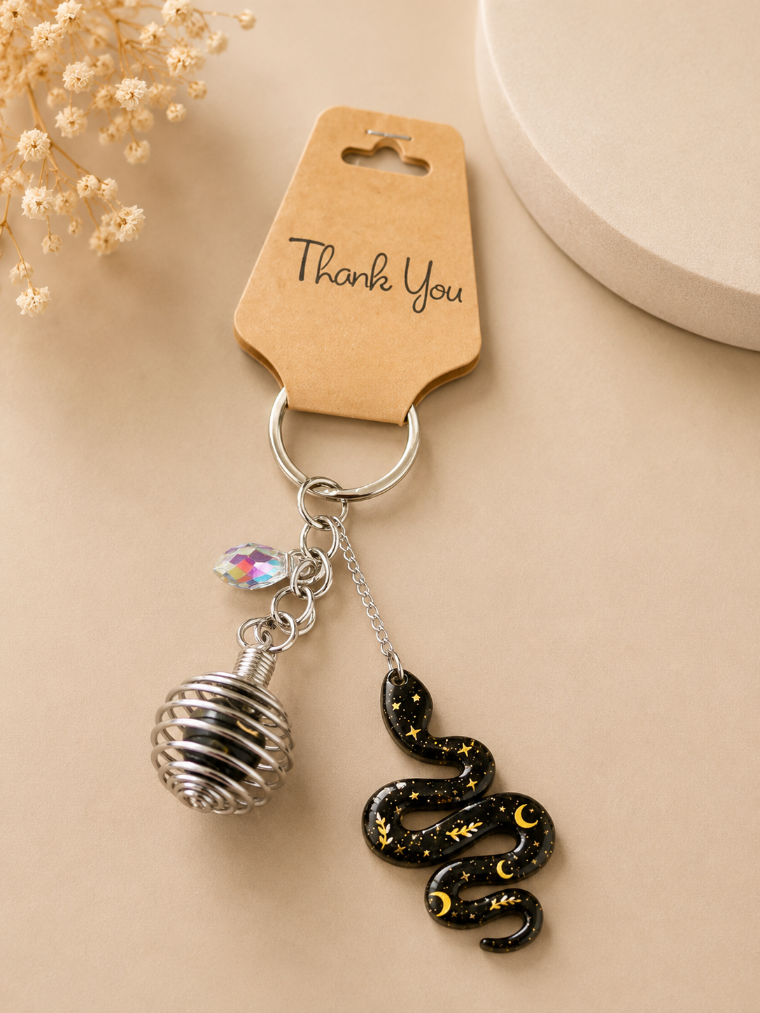 🐍🌙 Porte-clés Serpent Céleste & Pierre Mystique ✨🔮